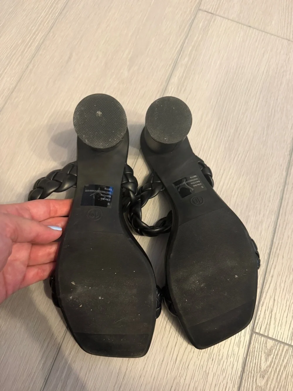 A New Day Black Braided Strap Block Heel Sandals - Size 10